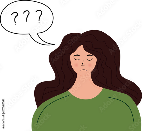 Flat Vector Illustration of a Confused Woman in Green Sweater