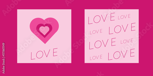 Set of Valentine's day card. Pink greeting card for 14 february in web design, print. Vector illustration