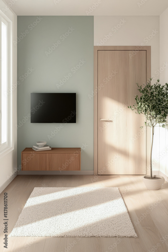 Modern living room with minimalist decor and natural light highlighting elegant furnishings Modern living room with minimalist decor and natural light highlighting elegant furnishings