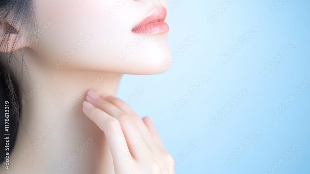 Elegant Beauty Portrait of a Woman Touching Her Neck Gently Elegant Beauty Portrait of a Woman Touching Her Neck Gently