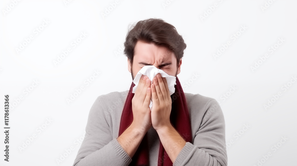 sneezing person spreading virus, isolated white background sneezing person spreading virus, isolated white background