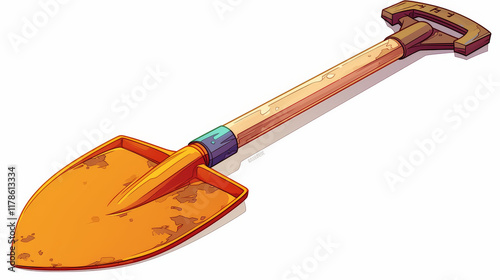 shovel, Simple vector line art drawing of a Shovel, clipart on a white background, simple design, simple illustration style, bold lines and solid colors, no shadows or gradients, white isolated backg