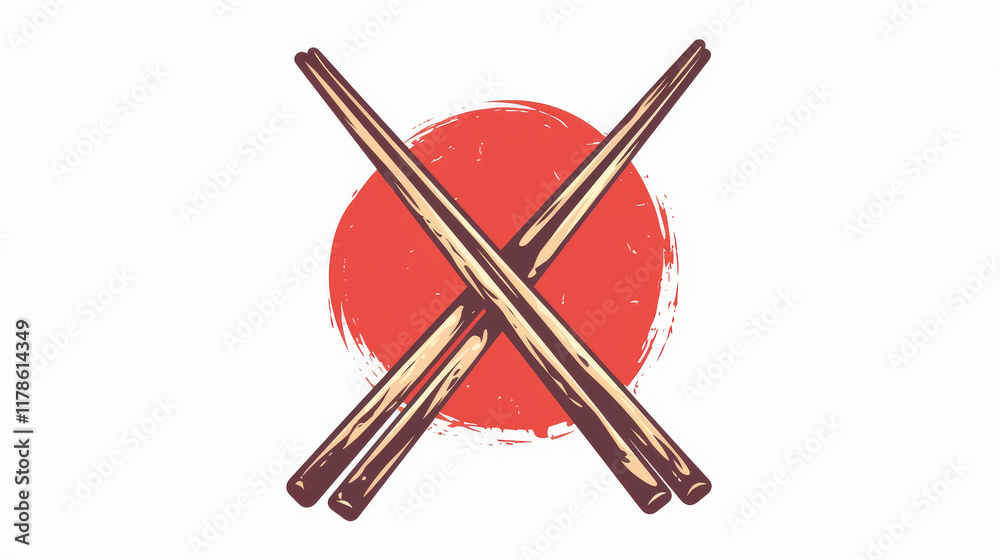 Chopsticks, Logo of crossed chopsticks, simple vector style, white background, red circle behind the sticks, clip art design, high resolution, high detail, high quality, 2D flat design, flat illustra Chopsticks, Logo of crossed chopsticks, simple vector style, white background, red circle behind the sticks, clip art design, high resolution, high detail, high quality, 2D flat design, flat illustra