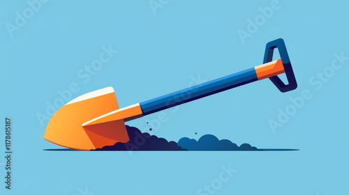 shovel, Logo, a simple minimalistic flat style of a Shovel, white background, no shadows, orange and blue color palette. photo