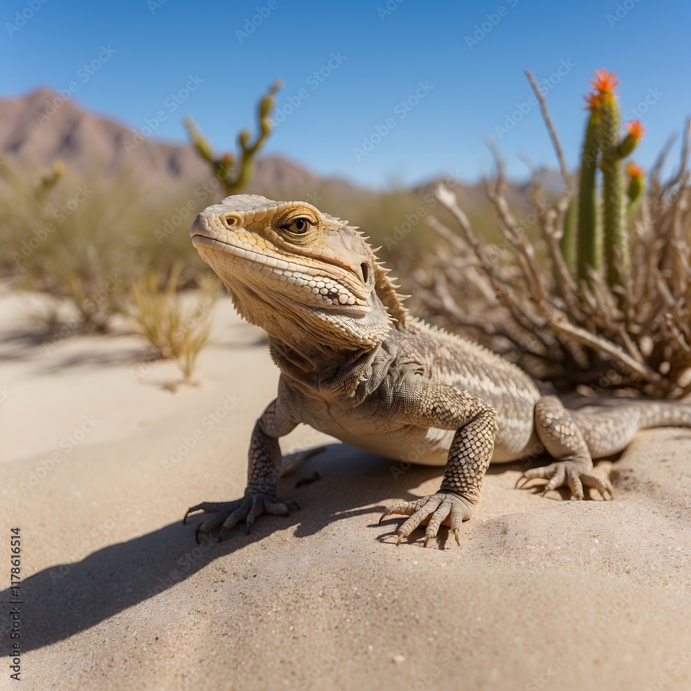 Fototapeta premium Sunlit Dunes and the Coachella Valley Fringe-Toed Lizard: A Desert Moment