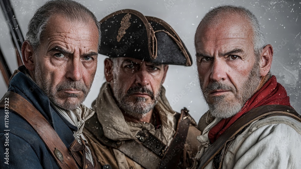 Fototapeta premium Three Revolutionary War Soldiers Close Up Portraits