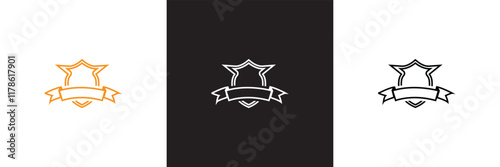 Military rank icon .  Simple Shield Icon with ribbon.  isolated on white and black background. vector illustration. EPS 10