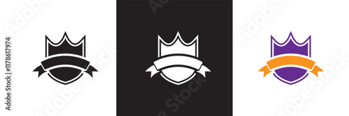 Military rank icon .  Simple Shield Icon with ribbon.  isolated on white and black background. vector illustration. EPS 10