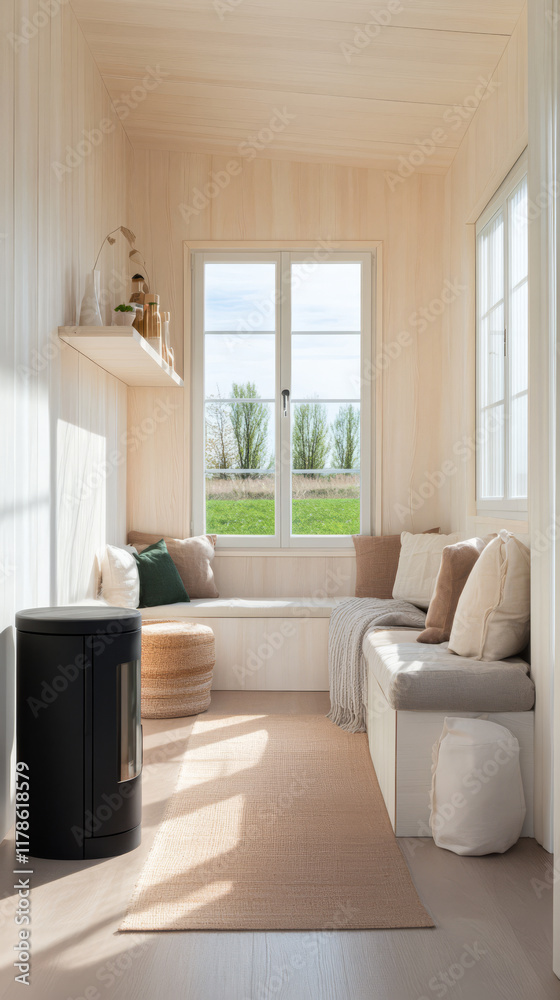 Fototapeta premium Stylish cozy nook in a modern home with natural light and comfortable seating