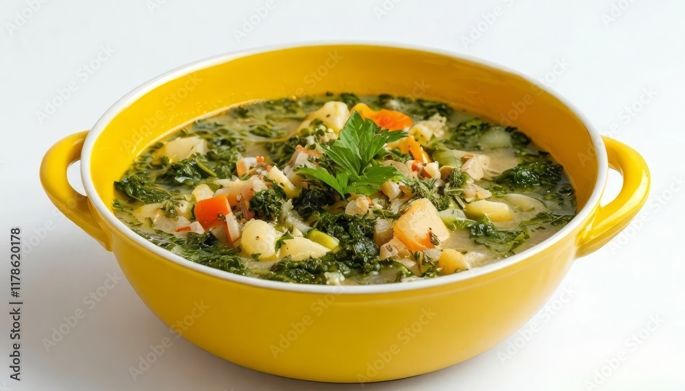 Portuguese soup called Caldo Verde on a white background Portuguese soup called Caldo Verde on a white background