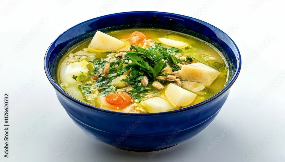 Portuguese soup called Caldo Verde on a white background Portuguese soup called Caldo Verde on a white background