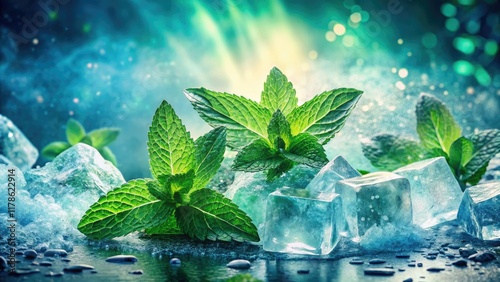 Glacial mint's icy breath: a double exposure showcasing breathtaking wintergreen freshness.