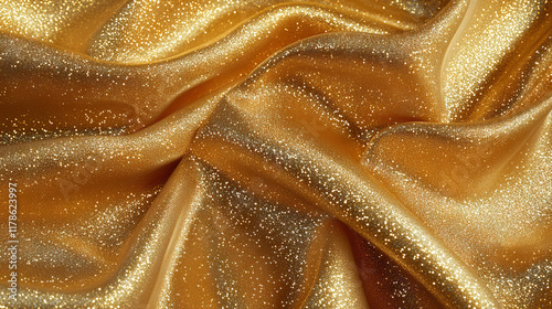 golden, A close-up of golden, glittering fabric, symbolizing luxury and celebration. The background is a rich gold color with subtle shimmer effects, creating an elegant atmosphere. photo