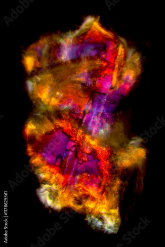 Multicolor sand grain from a Caribbean beach, with polarization.