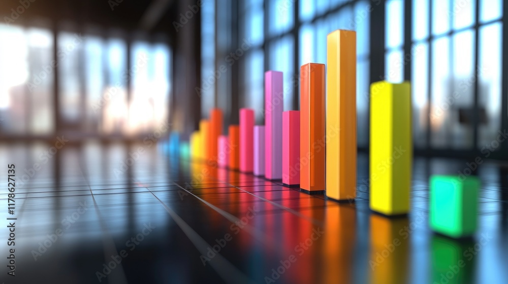 A dynamic D bar chart displaying financial data, with vibrant colors representing different categories, set against a sleek office background that emphasizes modernity. A dynamic D bar chart displaying financial data, with vibrant colors representing different categories, set against a sleek office background that emphasizes modernity.