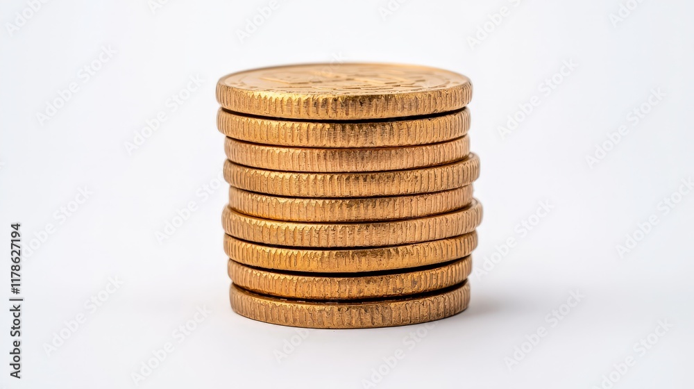 Stacked Golden Coins Isolated on White Background Stacked Golden Coins Isolated on White Background