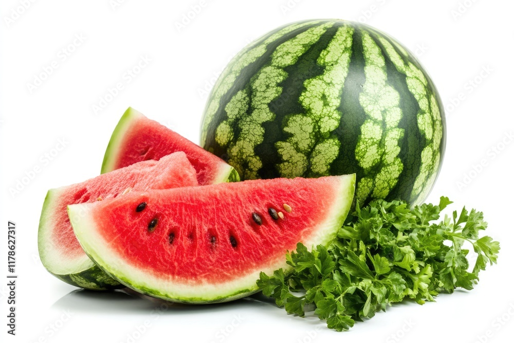 Vibrant Red Watermelon Slice Isolated on Crisp White Background for Fresh Food Appeal Vibrant Red Watermelon Slice Isolated on Crisp White Background for Fresh Food Appeal