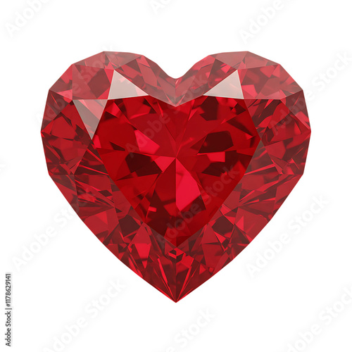 Heart-Shaped Ruby Gemstone with Brilliant Cut and Sparkling Reflections On Transparent Background
 photo