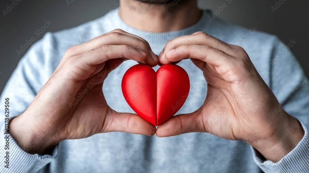 Obraz premium man holding red heart