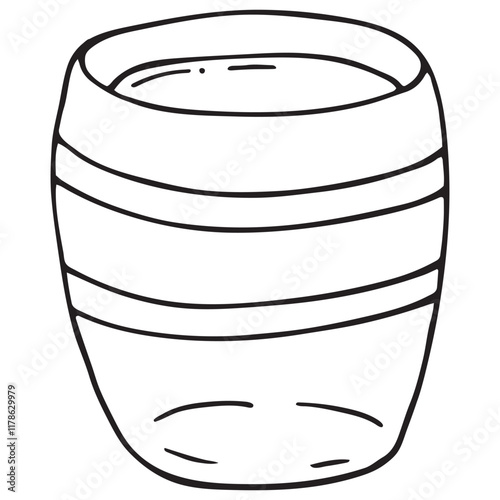 glass with drink, coffee or cocoa with milk, soda, vector black and white doodle element, coloring book, cute design element