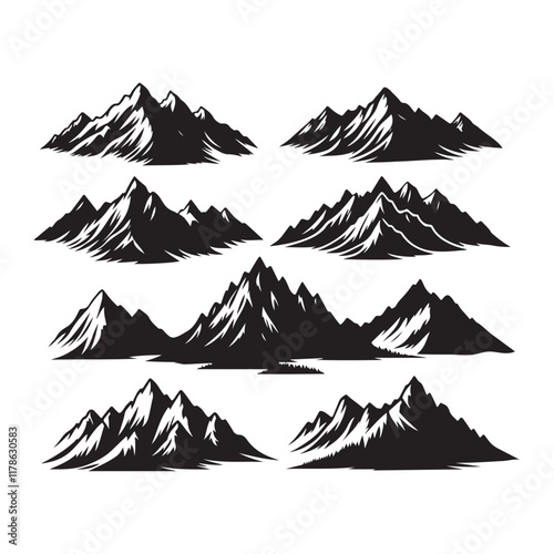 Mountains silhouette set isolated on white background