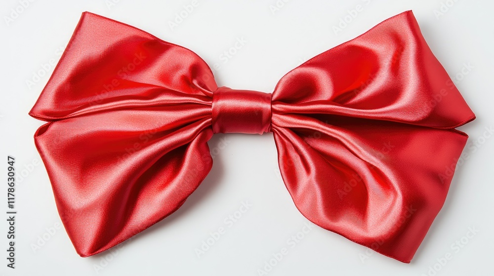 A vivid red satin ribbon bow with soft, glossy loops, elegantly arranged on a white background, isolated to highlight its festive charm. A vivid red satin ribbon bow with soft, glossy loops, elegantly arranged on a white background, isolated to highlight its festive charm.