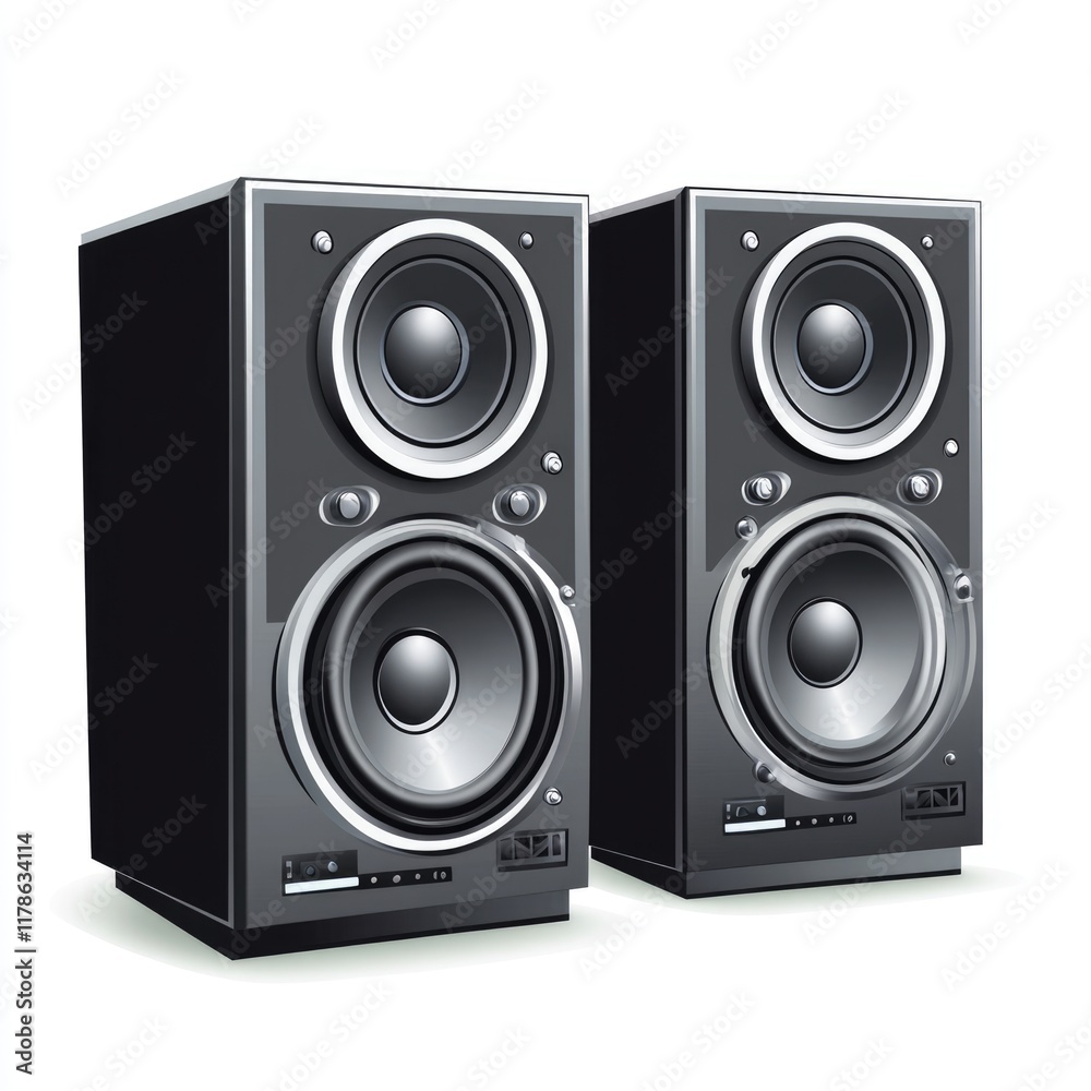 Dynamic Sound Icons: Stylized Computer Speakers Amplifying Vibrant Audio Waves