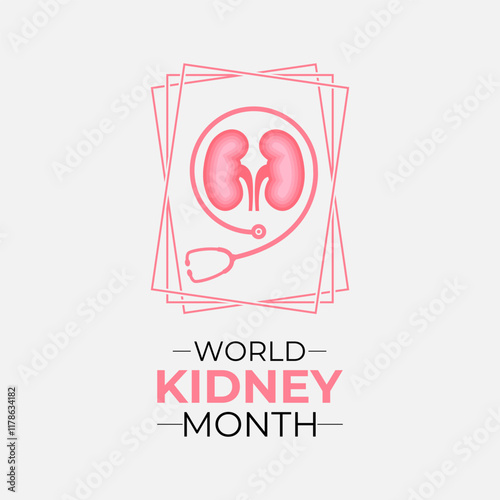 March is National Kidney Month, a time to promote kidney health awareness with stethoscope and hands. Banner poster, flyer and background design template. Vector illustration. Eps 10.