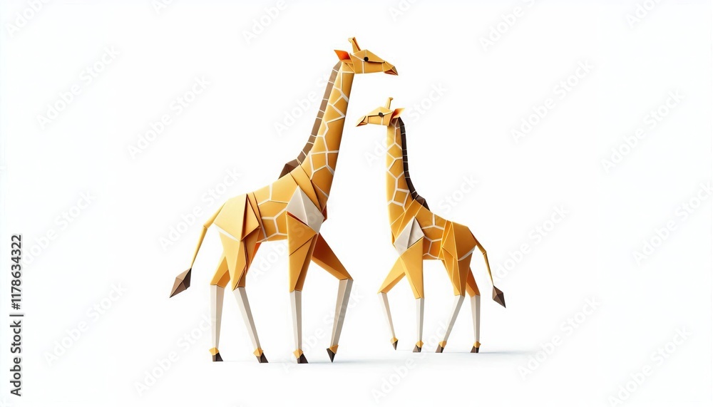 Naklejka premium Two giraffes standing side by side artistic animal illustration wildlife nature design creative art piece