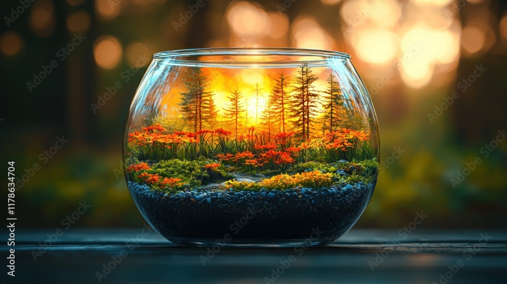 Sunset Miniature Forest in a Glass Globe Sunset Miniature Forest in a Glass Globe