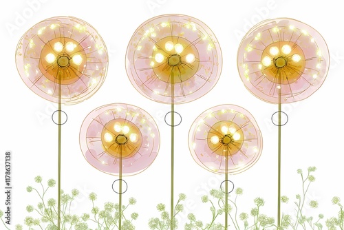 Vibrant Illustration of Whimsical Dandelions with Ethereal Glow