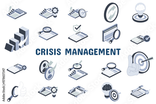 Crisis Management Flat Vector Illustration Icon Sticker Set Design Materials