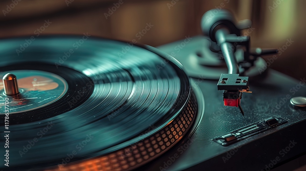 Close-up of a turntable playing a vinyl record. Close-up of a turntable playing a vinyl record.