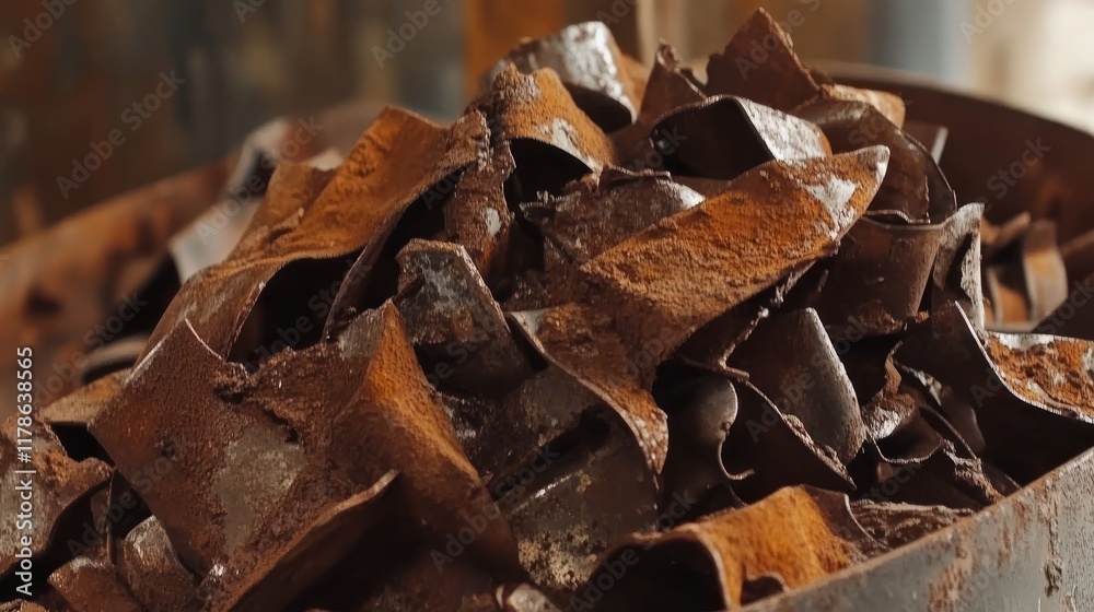 Close-up of rusty metal scrap pieces in a container. Close-up of rusty metal scrap pieces in a container.