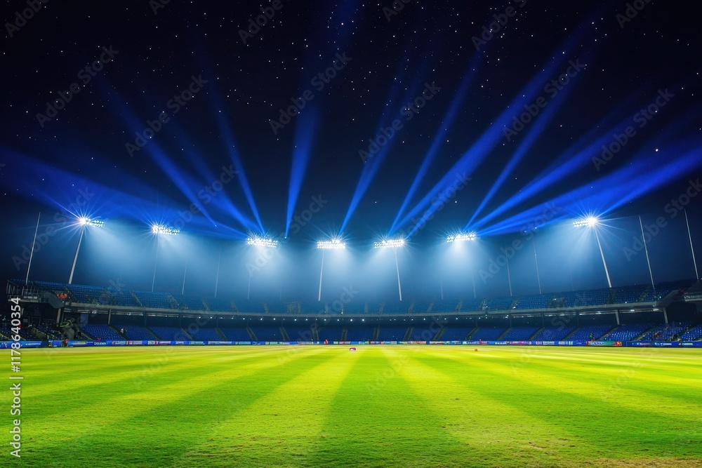 Night stadium, spotlights, field, stars, game, event, advertising, background Night stadium, spotlights, field, stars, game, event, advertising, background