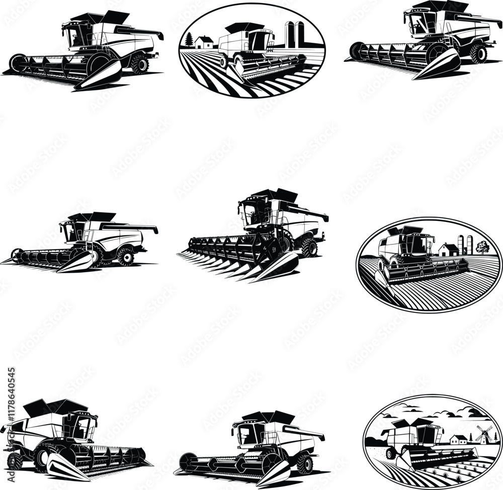 Naklejka premium Combine Harvester Svg, USA Harvest Svg