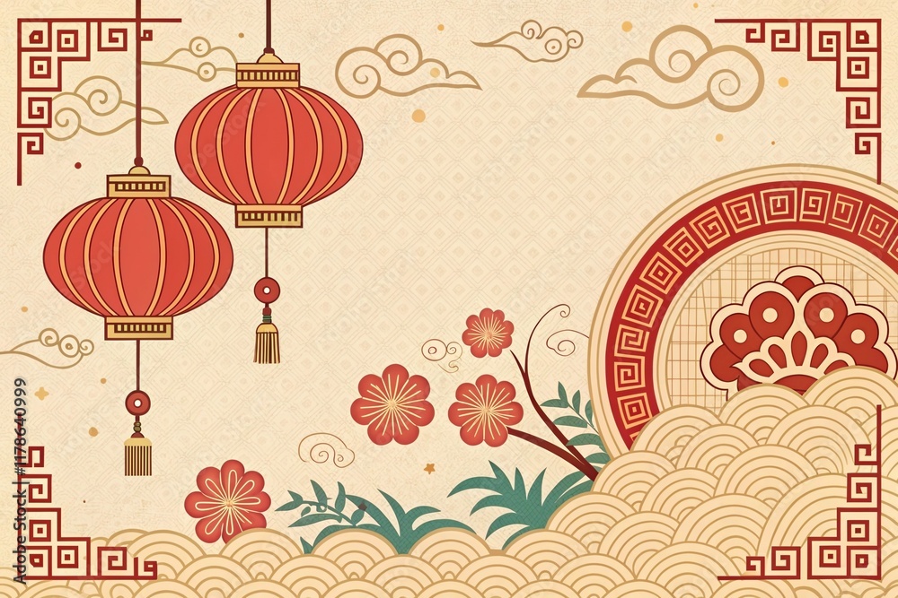 Naklejka premium Chinese new year vintage retro illustration background