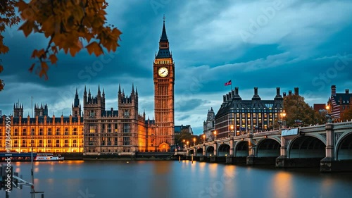 The Big Ben Clock Tower Towering Over the City of London, London's cityscape featuring the iconic Big Ben