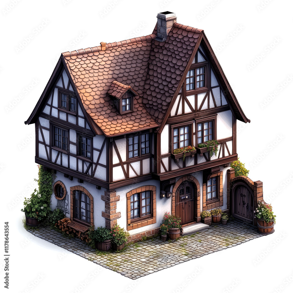 Fairytale Timber Frame House: Charming Medieval Architecture, Cozy Home Exterior, Picturesque Village Cottage Fairytale Timber Frame House: Charming Medieval Architecture, Cozy Home Exterior, Picturesque Village Cottage