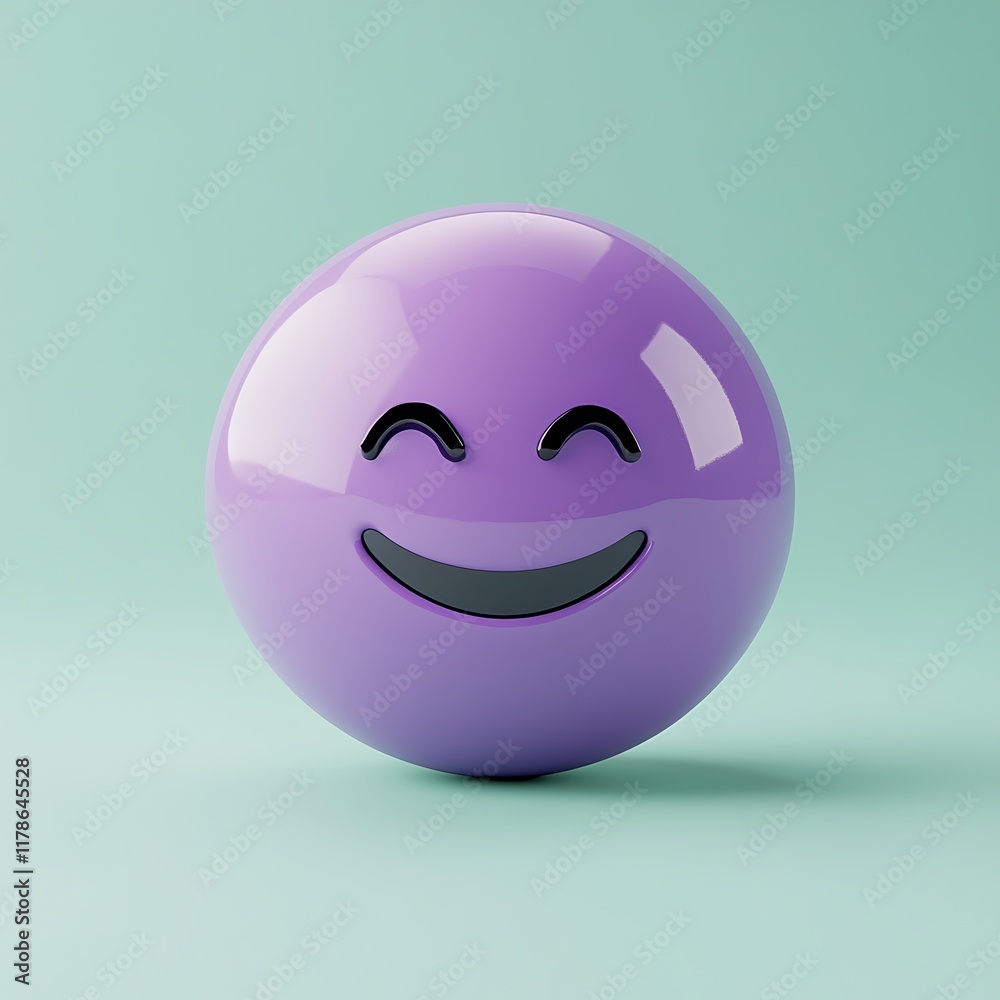 Lavender Smiley emoji on a mint green gradient background with soft light reflection