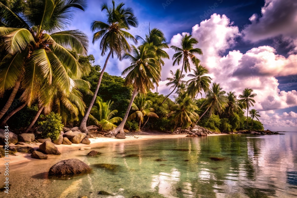 trees on the beach with palm tree, tropical beach background. blur bokeh light of calm sea and sky. summer vacation background concept. trees on the beach with palm tree, tropical beach background. blur bokeh light of calm sea and sky. summer vacation background concept.