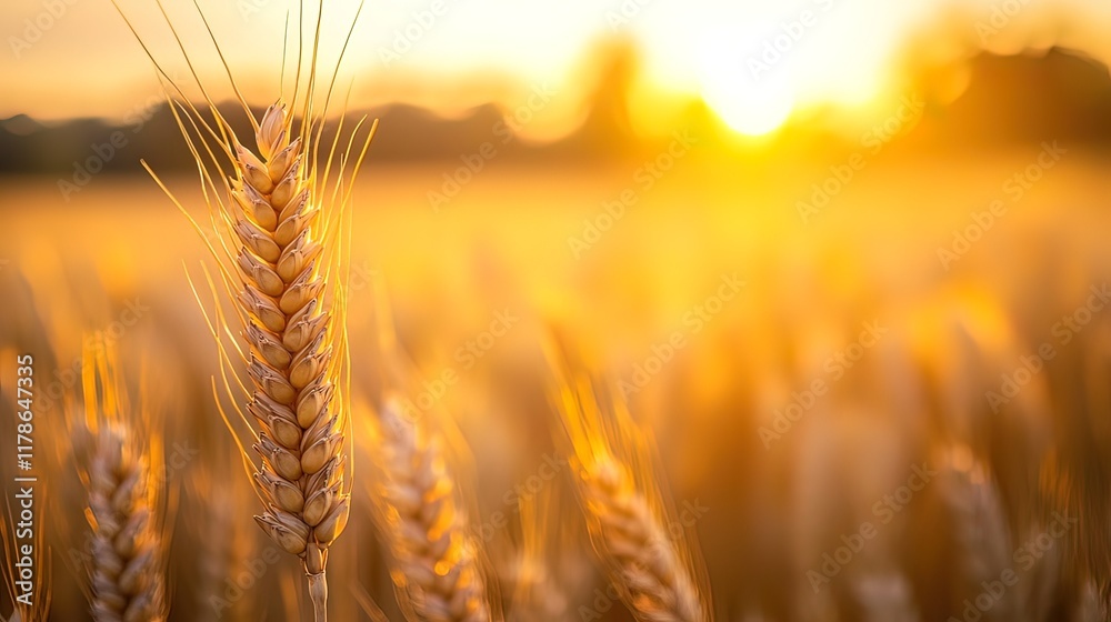 Golden wheat field at sunset, close-up of ripe grain. Golden wheat field at sunset, close-up of ripe grain.
