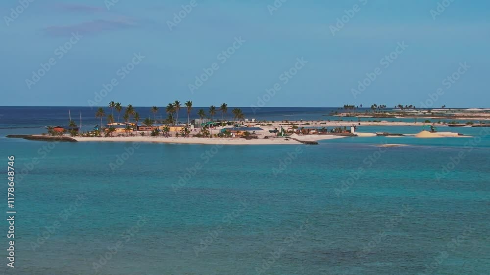 Aerial view of a tropical island in the Maldives, featuring palm trees, white sand beaches, and crystal-clear turquoise water, creating a picturesque and idyllic scene of paradise, establishing shot Aerial view of a tropical island in the Maldives, featuring palm trees, white sand beaches, and crystal-clear turquoise water, creating a picturesque and idyllic scene of paradise, establishing shot