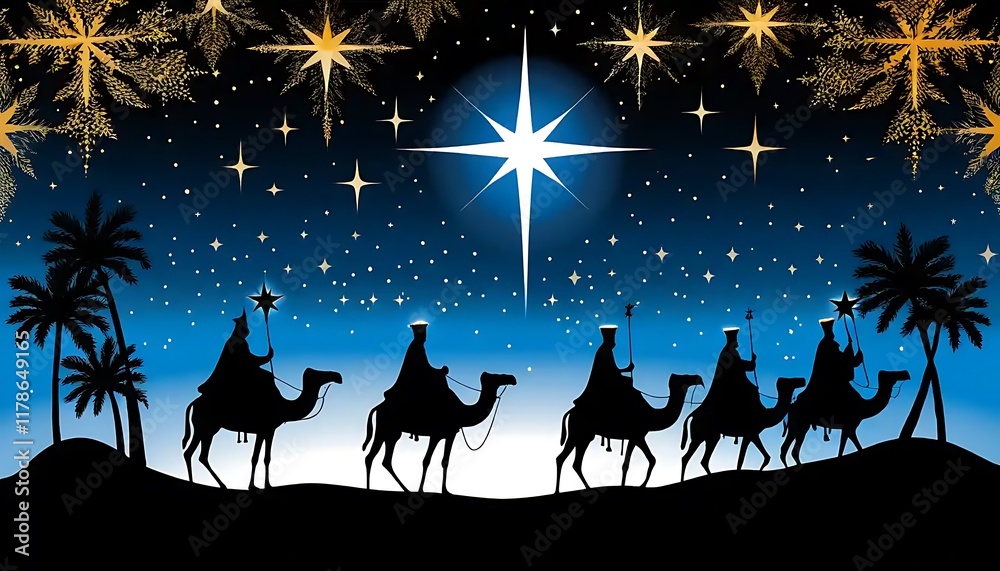 Wise Men Journey Following Star Bethlehem Night