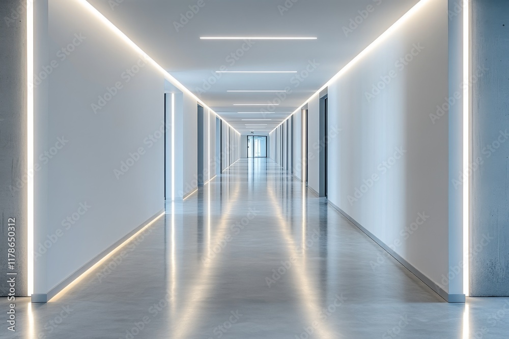 Modern hallway with minimalistic design and bright natural light Modern hallway with minimalistic design and bright natural light