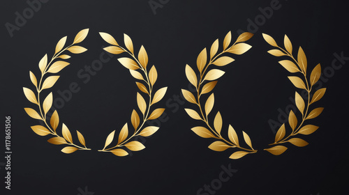 finance, Gold laurel wreaths on a black background, vector illustration, simple design, no shadows, vector art style, no gradient shading, no texturing, vector graphics, no text in the center of each