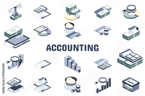 Accounting Flat Vector Illustration Icon Sticker Set Design Materials