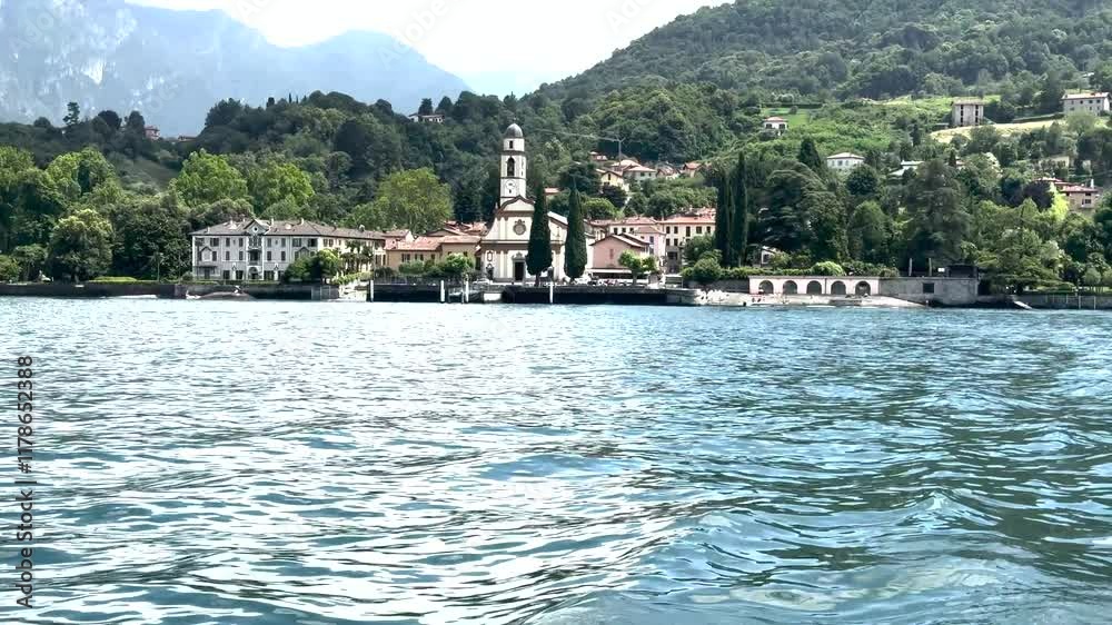 View at San Giovanni from lake como on a ferry