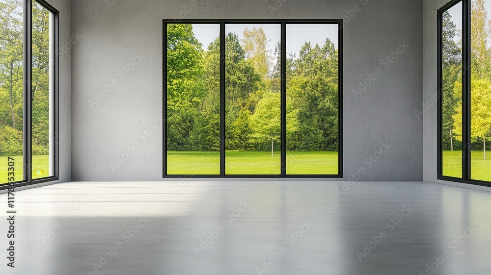 Fototapeta premium Modern Empty Living Room with Gray Accents: A Stylish and Spacious Interior Design Concept