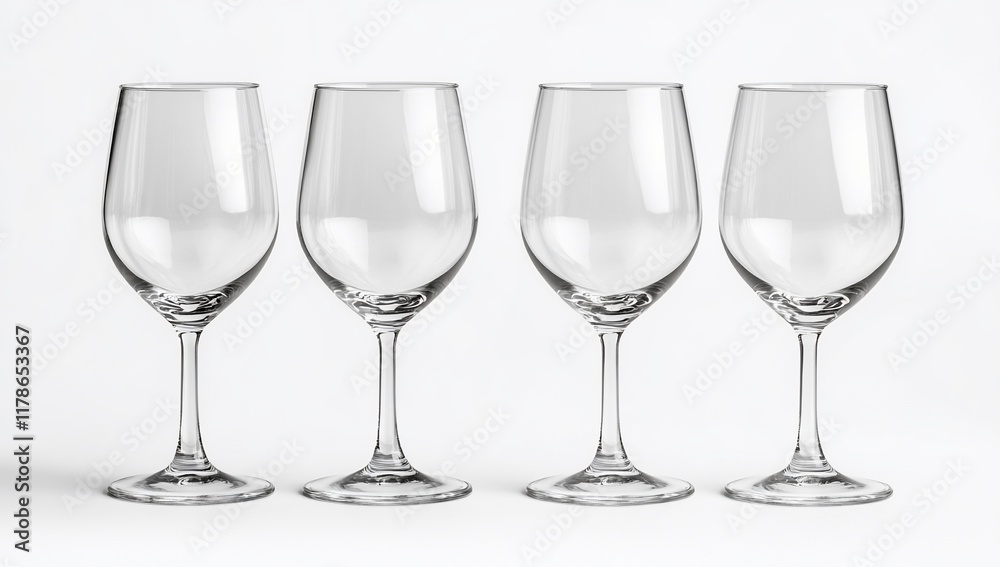 Four Empty Wine Glasses on White Background Four Empty Wine Glasses on White Background